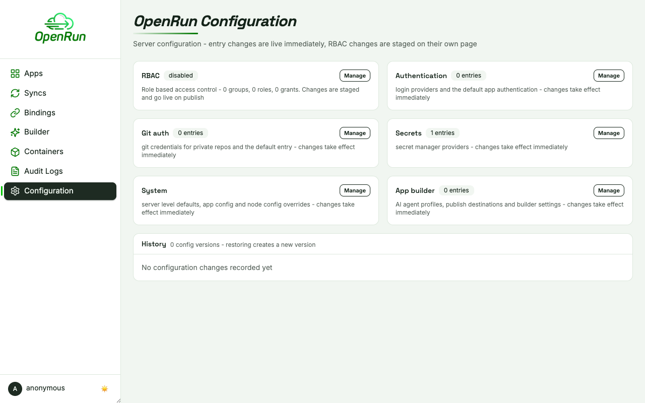 Configuration page
